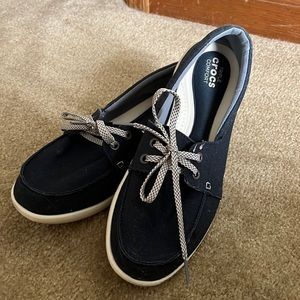 Crocs navy boat shoes, triple comfort memory foam